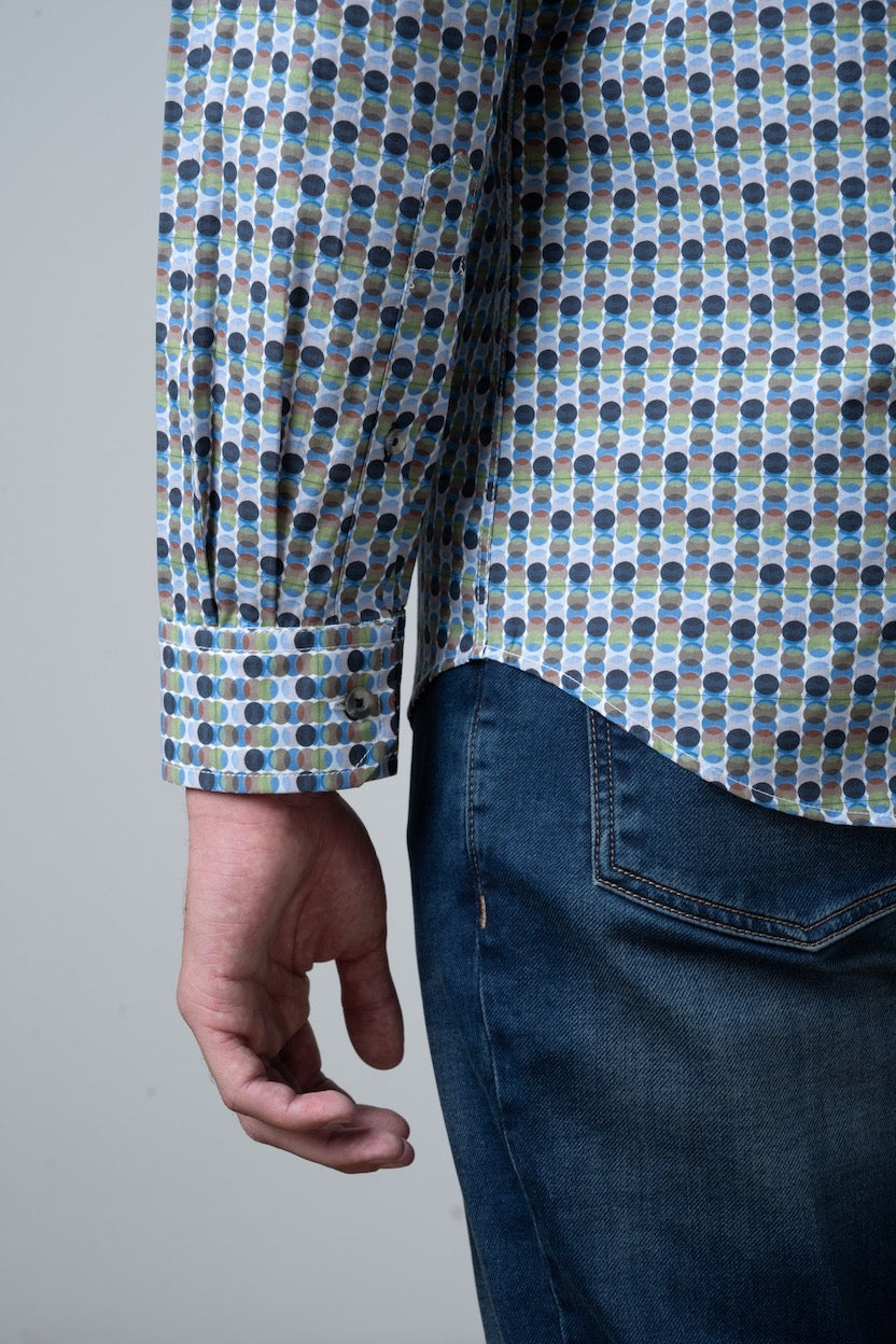 Fern Geometric Printed Long Sleeve Shirt in Blue