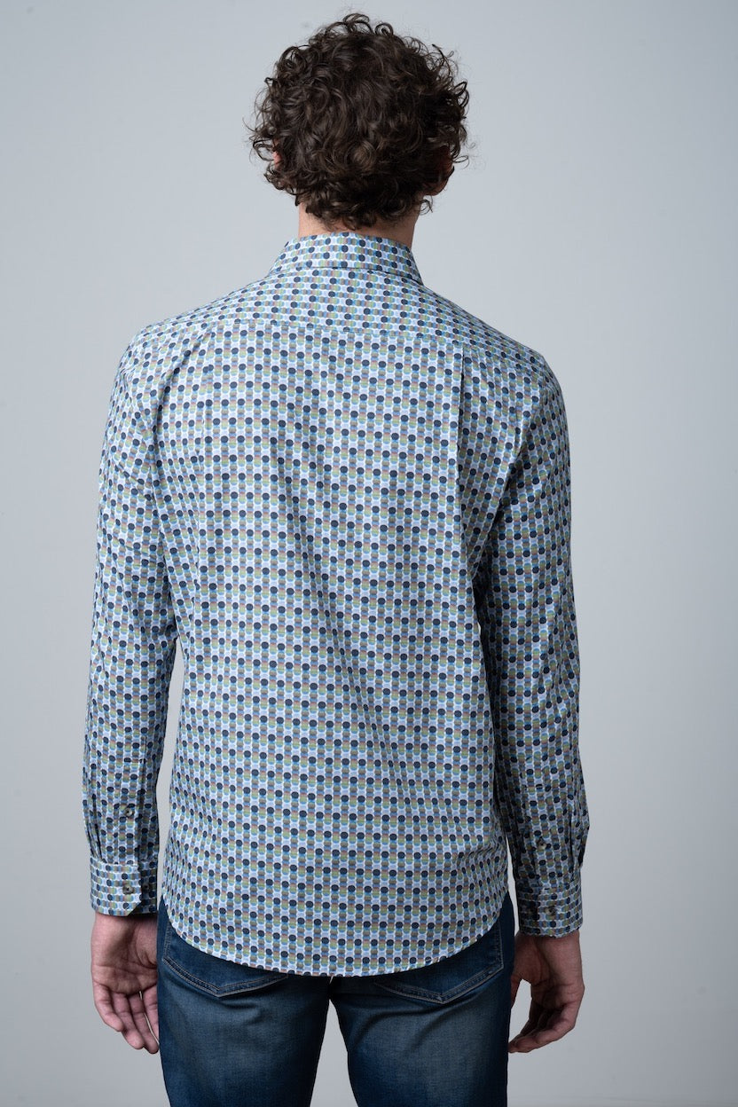 Fern Geometric Printed Long Sleeve Shirt in Blue