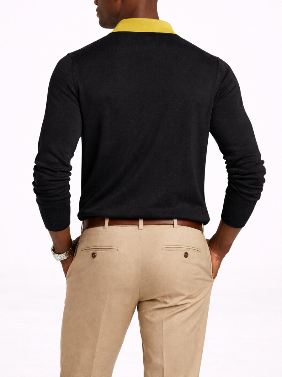 Tipped Knitted Long Sleeve Golfer in Navy