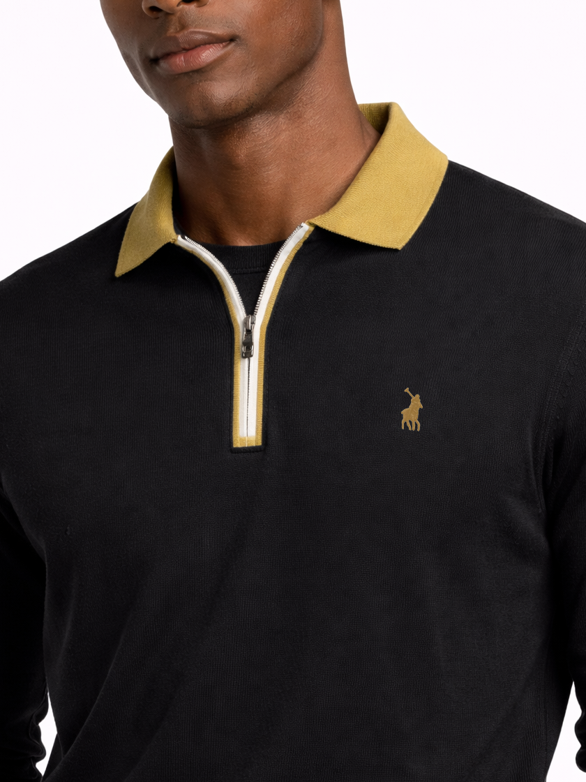 Tipped Knitted Long Sleeve Golfer in Navy