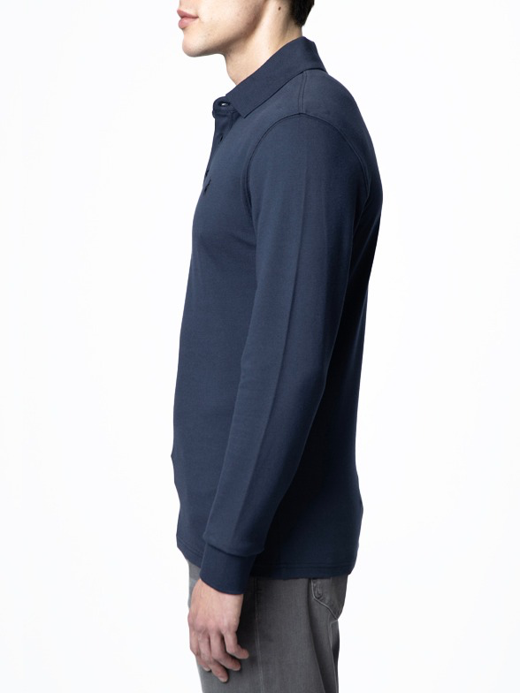 Essential Pique Long Sleeve Golfer in Navy