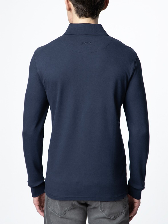 Essential Pique Long Sleeve Golfer in Navy