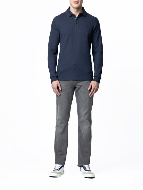 Essential Pique Long Sleeve Golfer in Navy