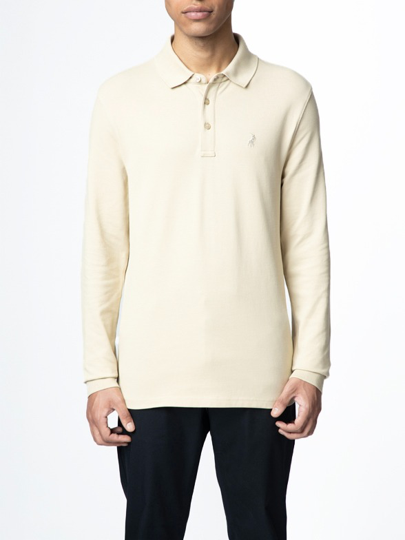 Essential Pique Long Sleeve Golfer in Stone