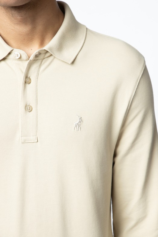 Essential Pique Long Sleeve Golfer in Stone