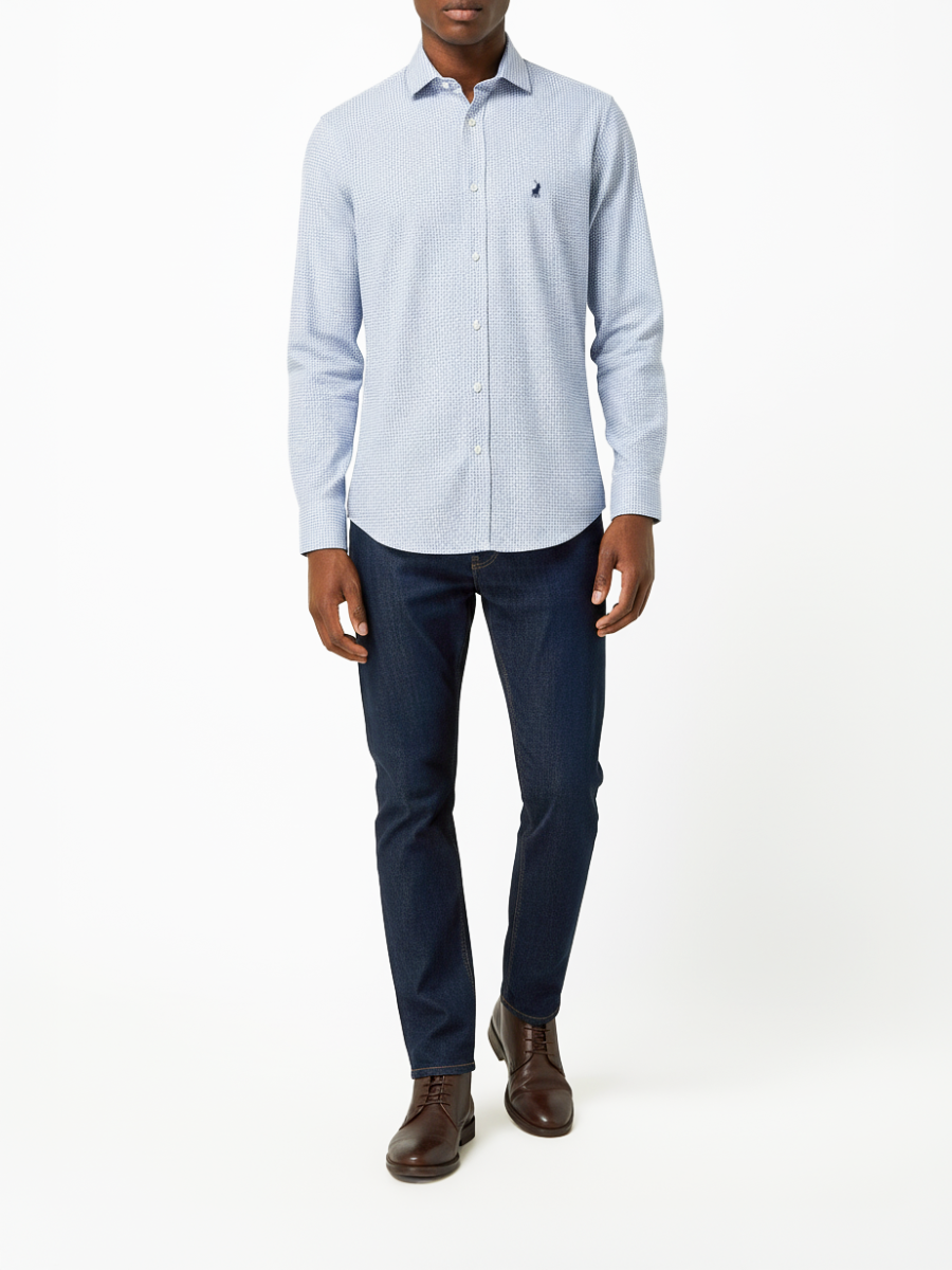 Lannister Micro Print LS Shirt in Light Blue