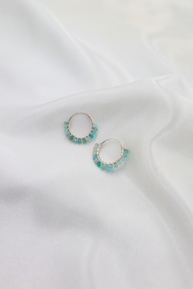 Sterling Silver Amazonite Beaded Sleeper Hoops