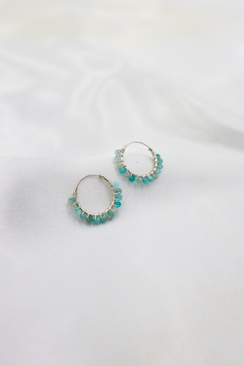 Sterling Silver Amazonite Beaded Sleeper Hoops