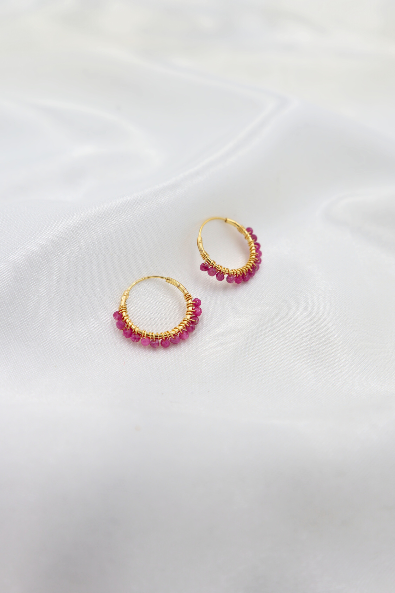 Sterling Silver Gold Plated Beaded Sleeper Hoops