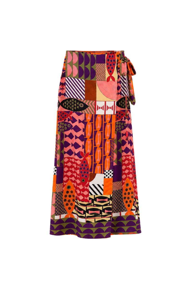 Dolce Maxi Wrap Skirt in Abstract Sardine
