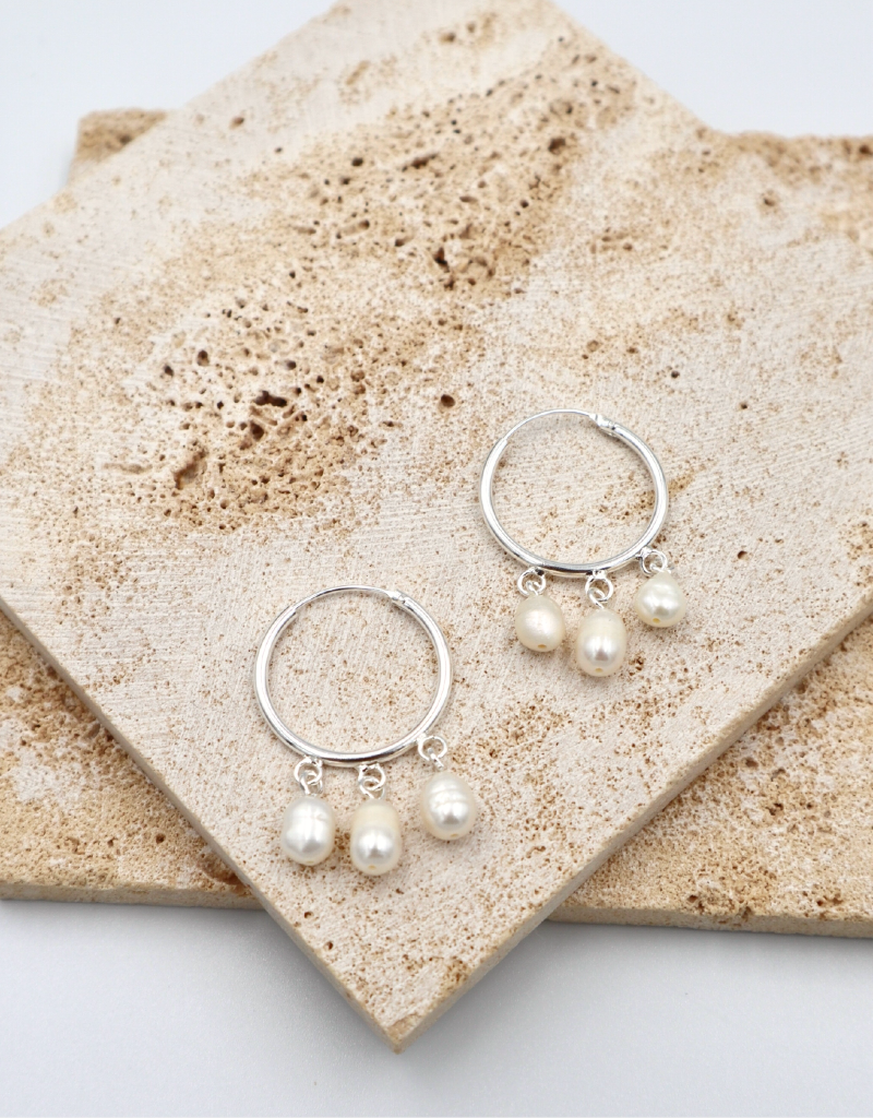 Sterling Silver Multi Pearl Hoop Earrings