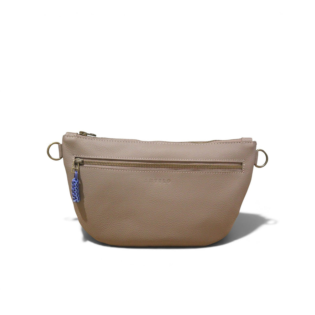 Ayla Half Moon Leather Crossbody in Dark Taupe / Cobalt Blue