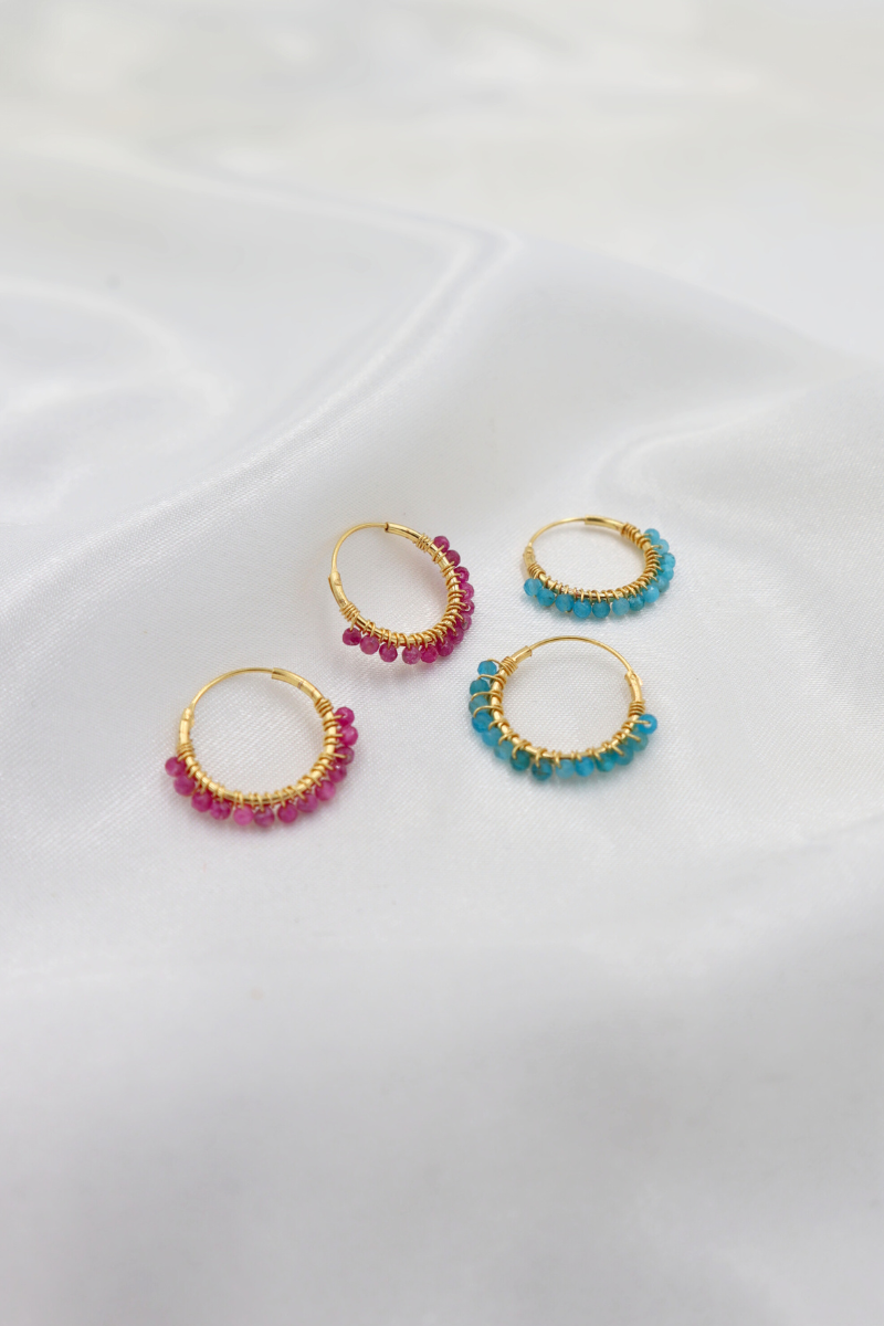 Sterling Silver Gold Plated Beaded Sleeper Hoops