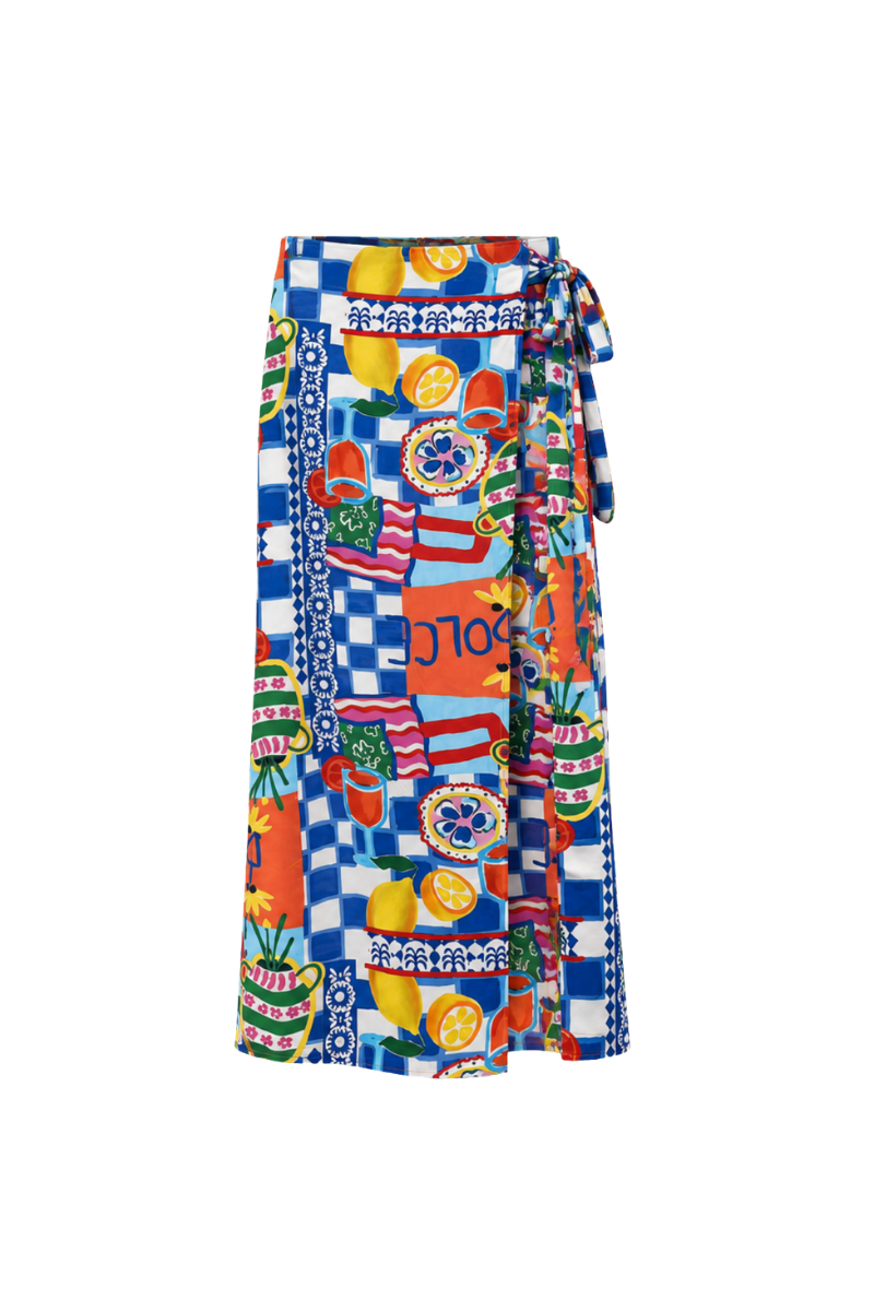 Dolce Maxi Wrap Skirt in Lemon Print