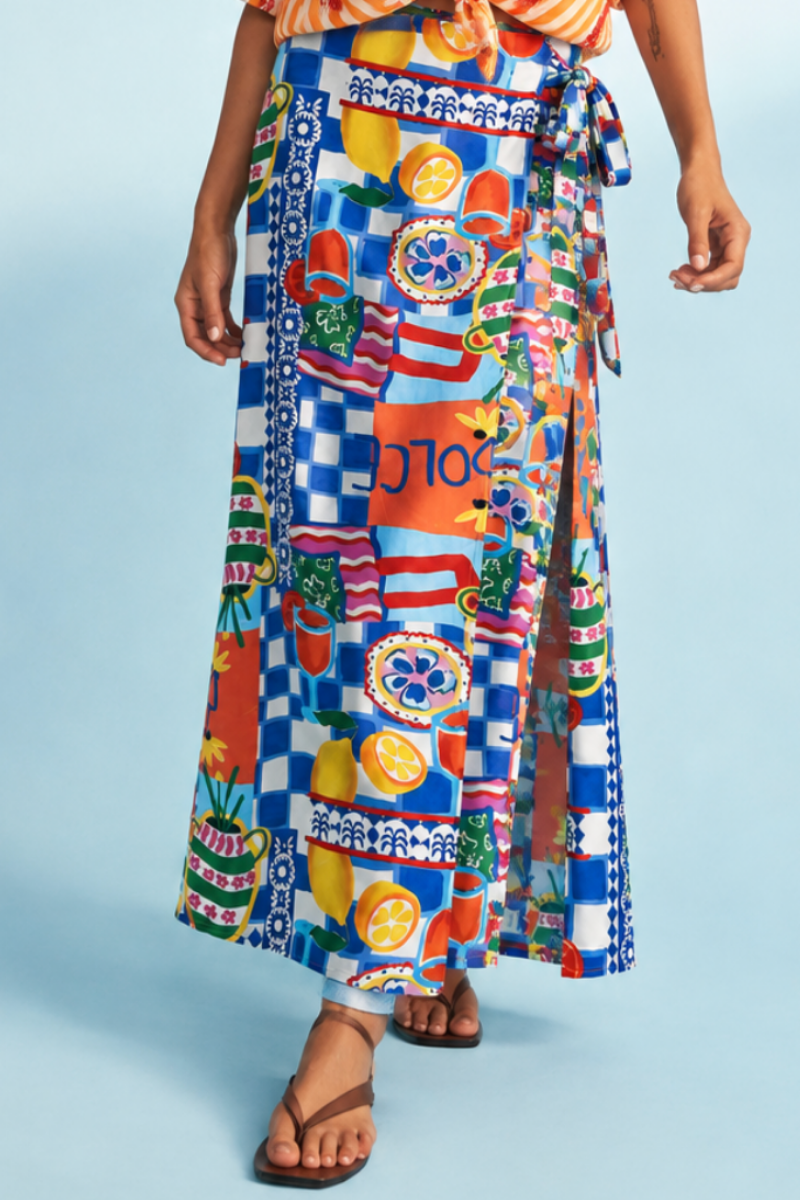 Dolce Maxi Wrap Skirt in Lemon Print