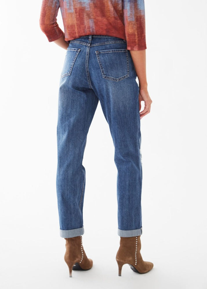 Statement Patches Girlfriend Jeans With Rolled-Up Hem
