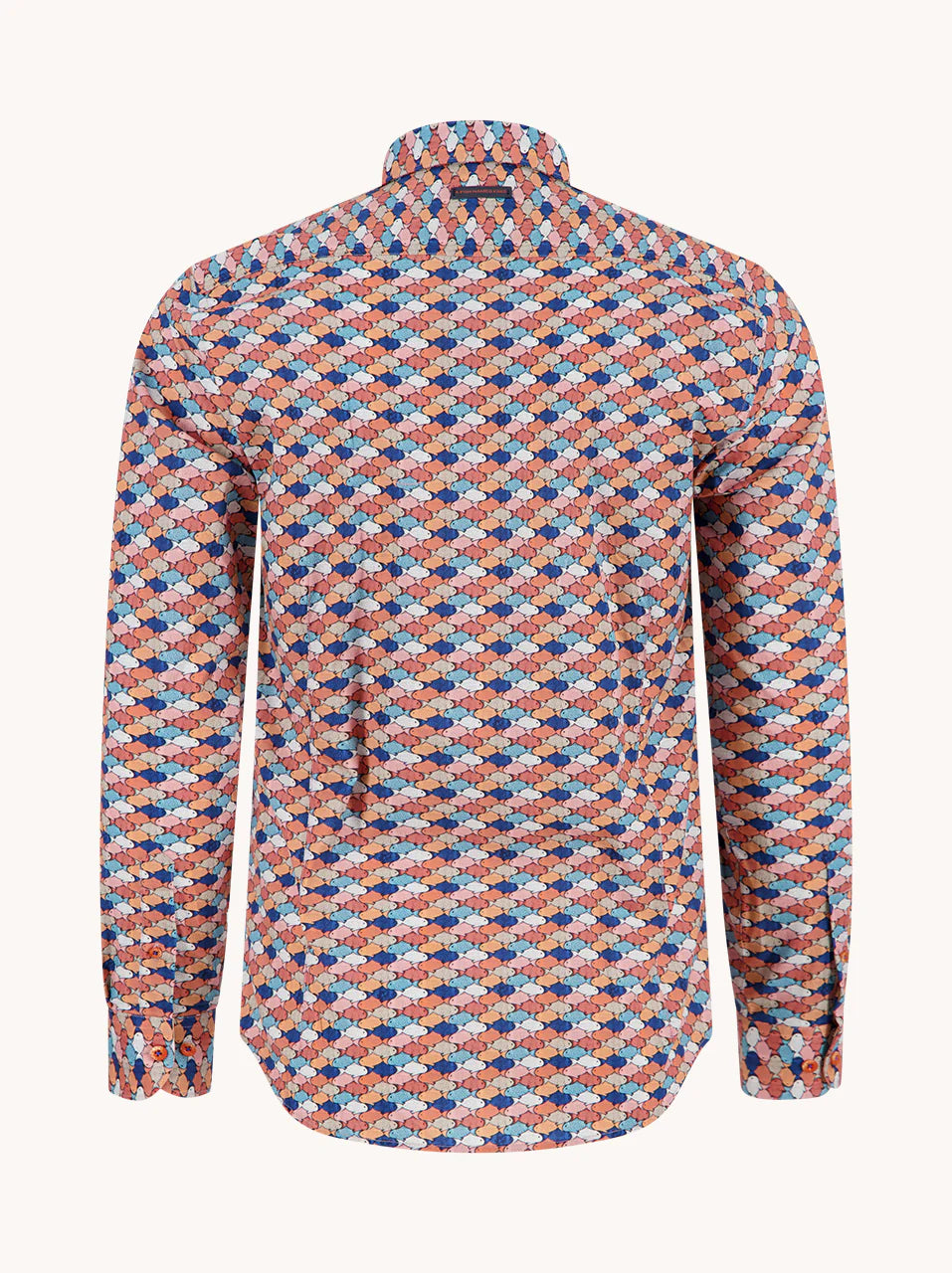 Graphic Fish Stretch LS Cotton Shirt in Reds