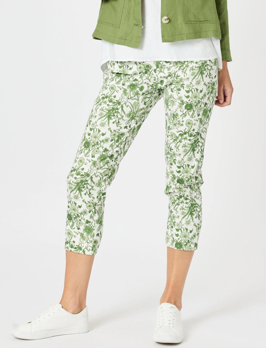 Alexandria Stretch Crop Printed Pant in Basil