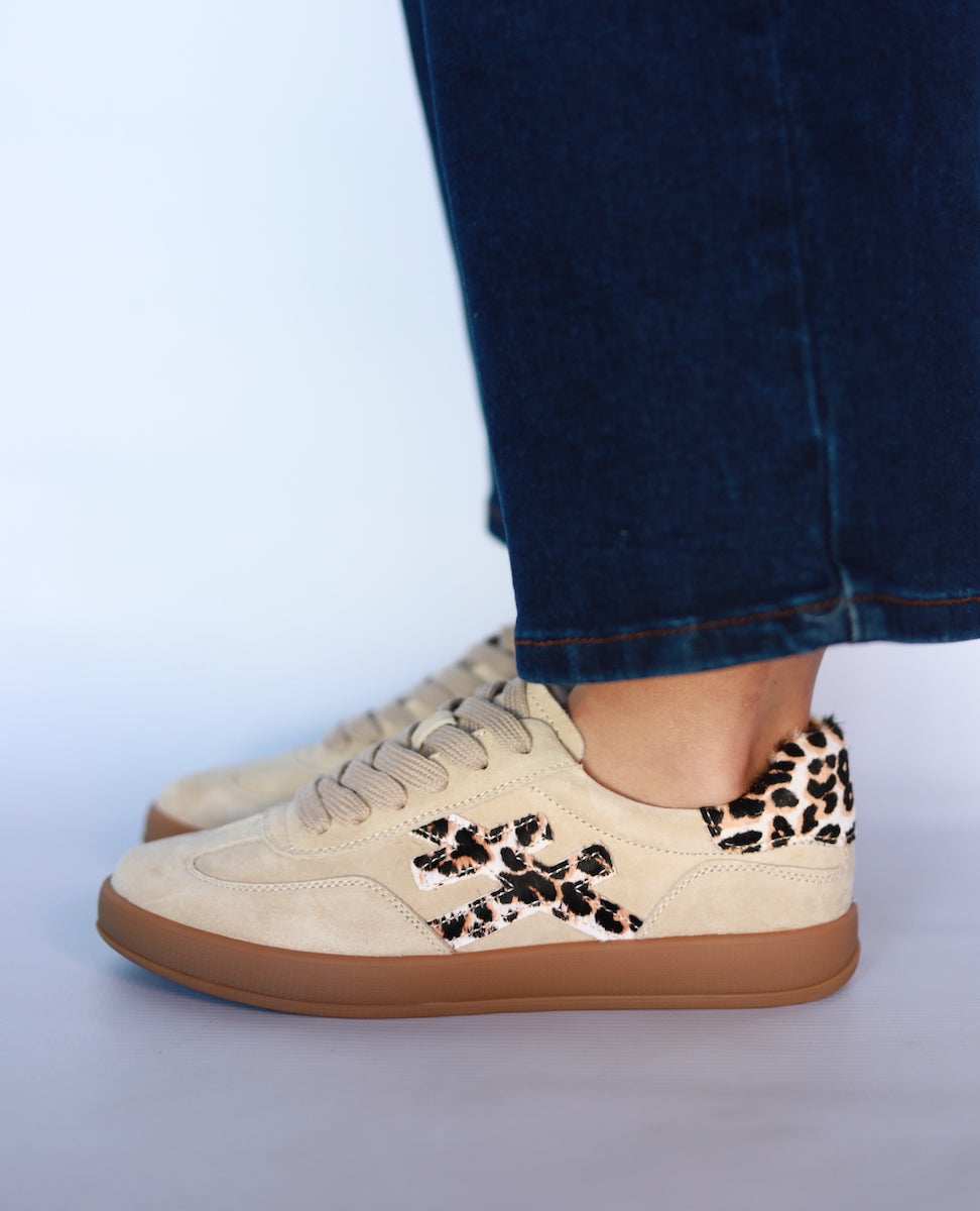 Lumi Suede Sneaker in Taupe / Leopard