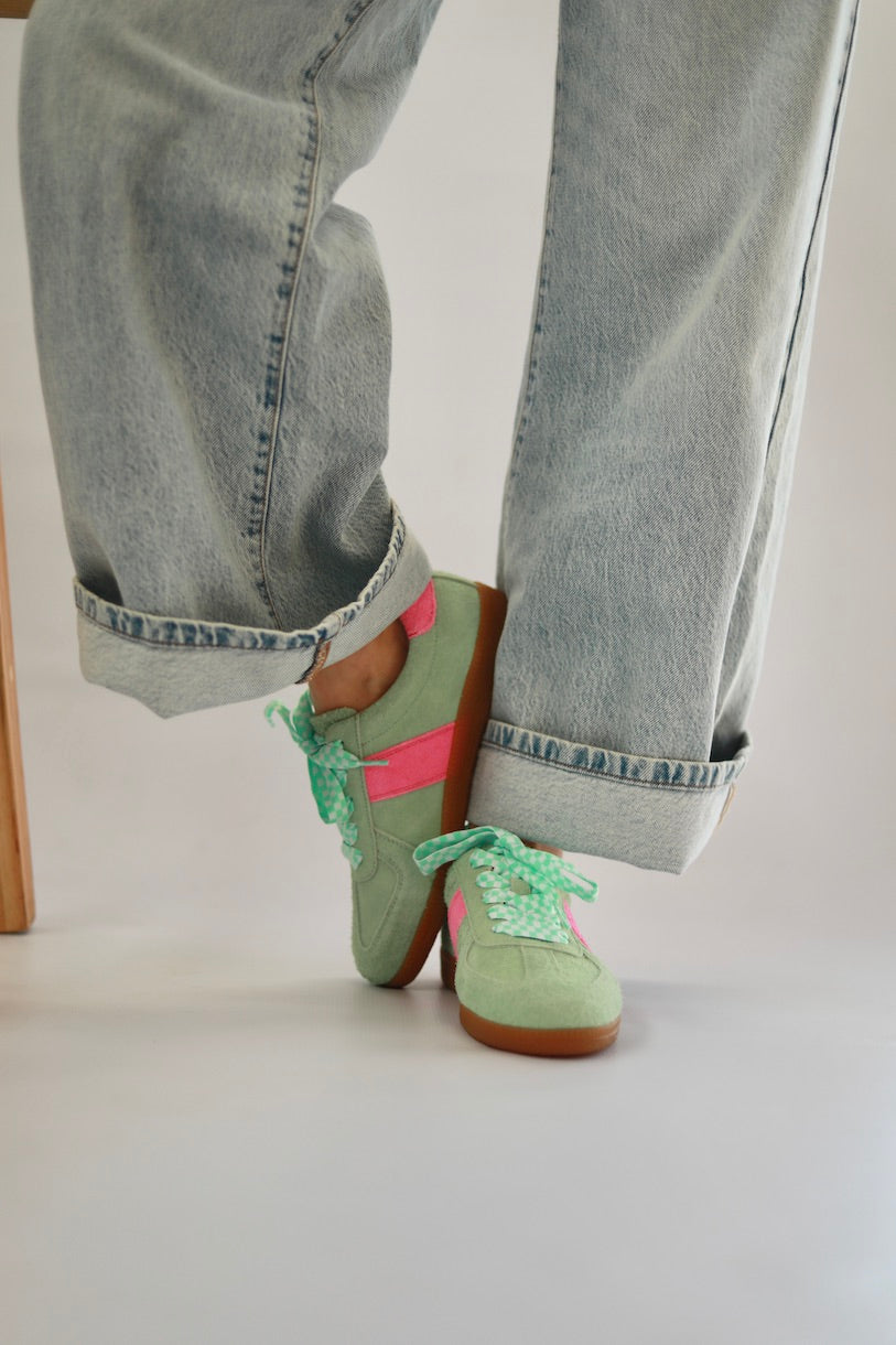 Hazel Suede Sneaker in Mint / Pink