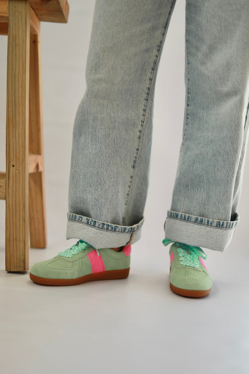 Hazel Suede Sneaker in Mint / Pink