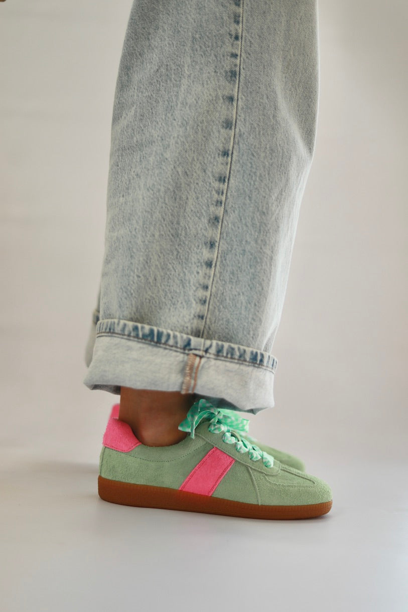 Hazel Suede Sneaker in Mint / Pink