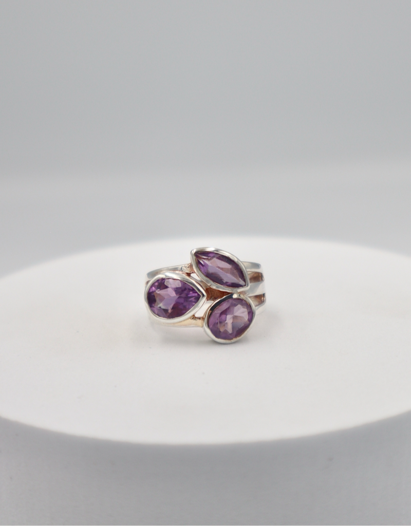 Sterling Silver 3 Stone Amethyst Ring