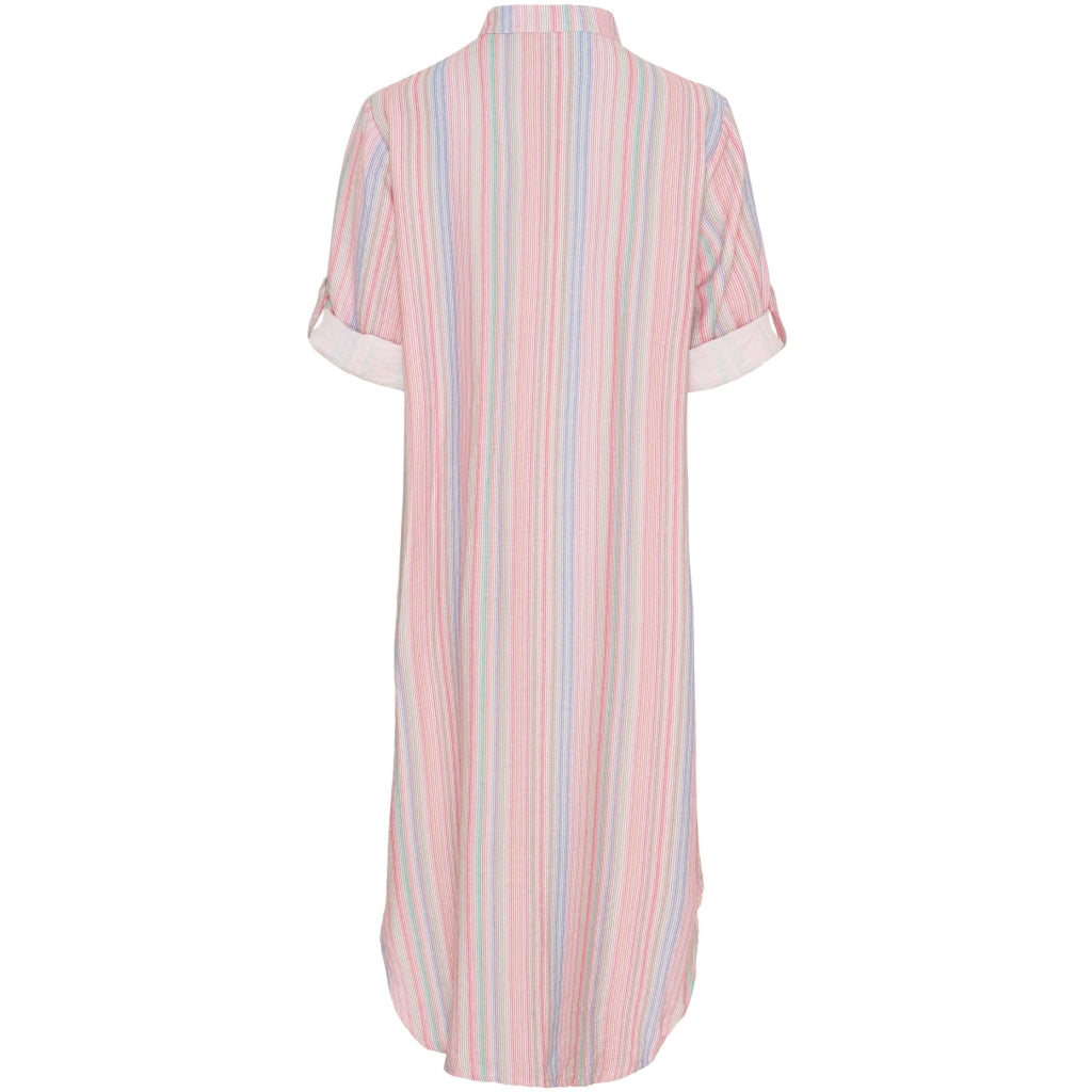 Manuela Mandarin Collar Shirt Dress in Rosa Stripe