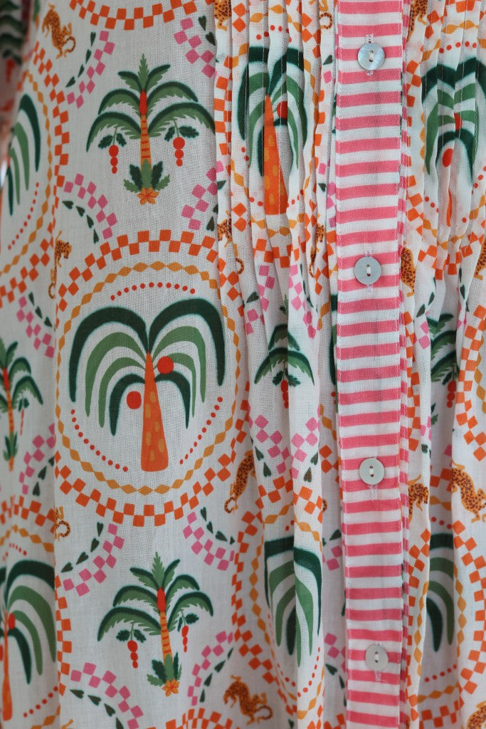 Mandarin Pin Tuck Dress in Orange Palm