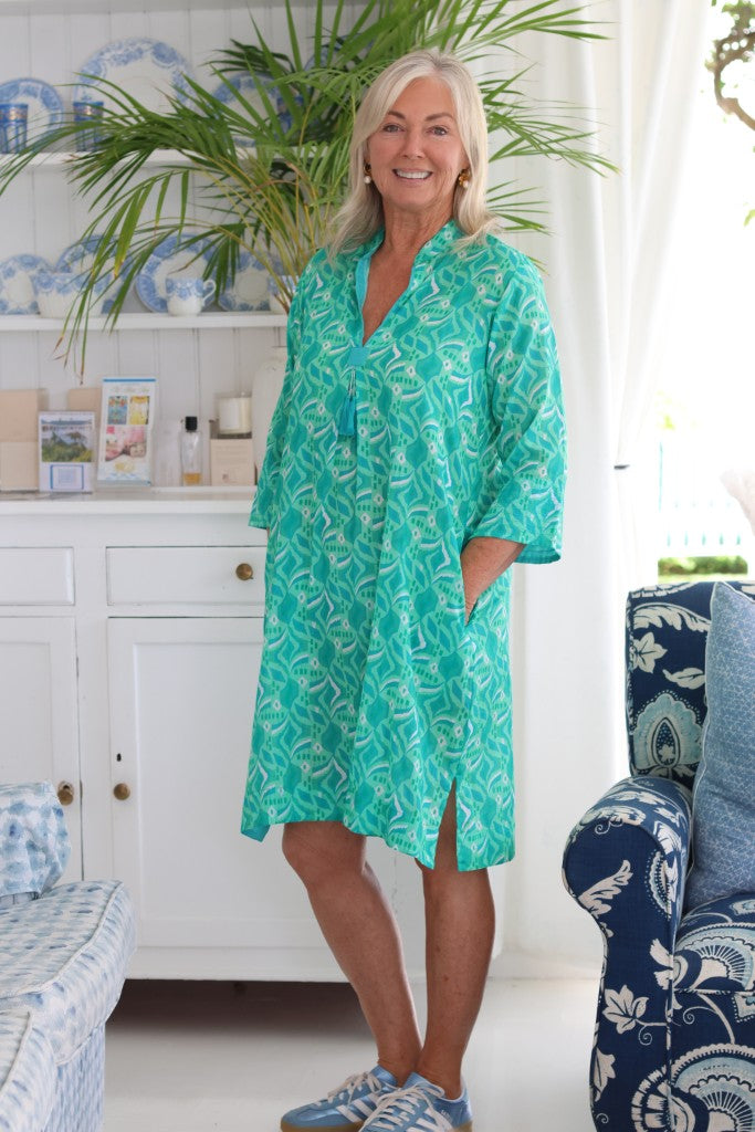 Tina Tassel Dress in Greens