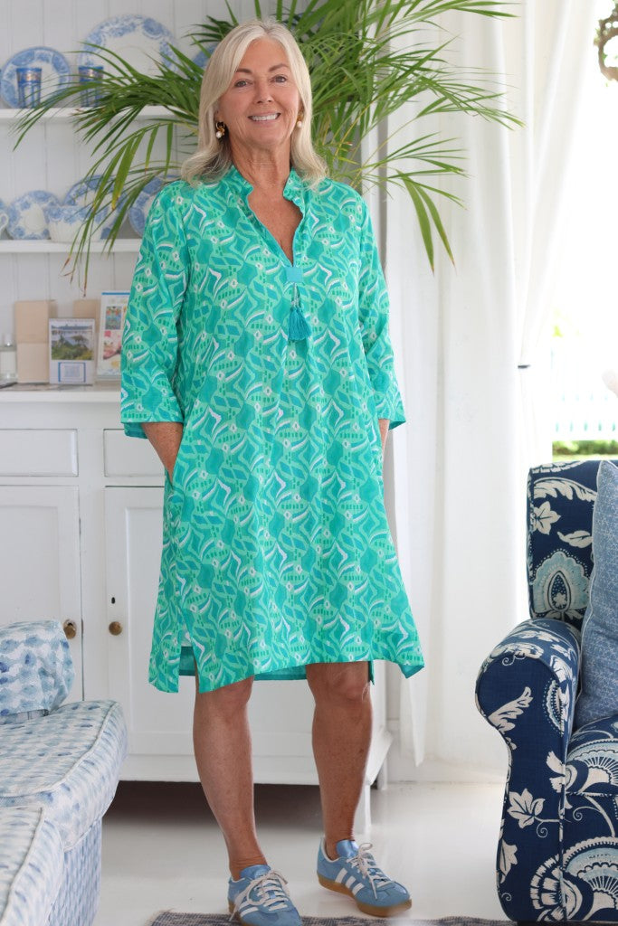 Tina Tassel Dress in Greens