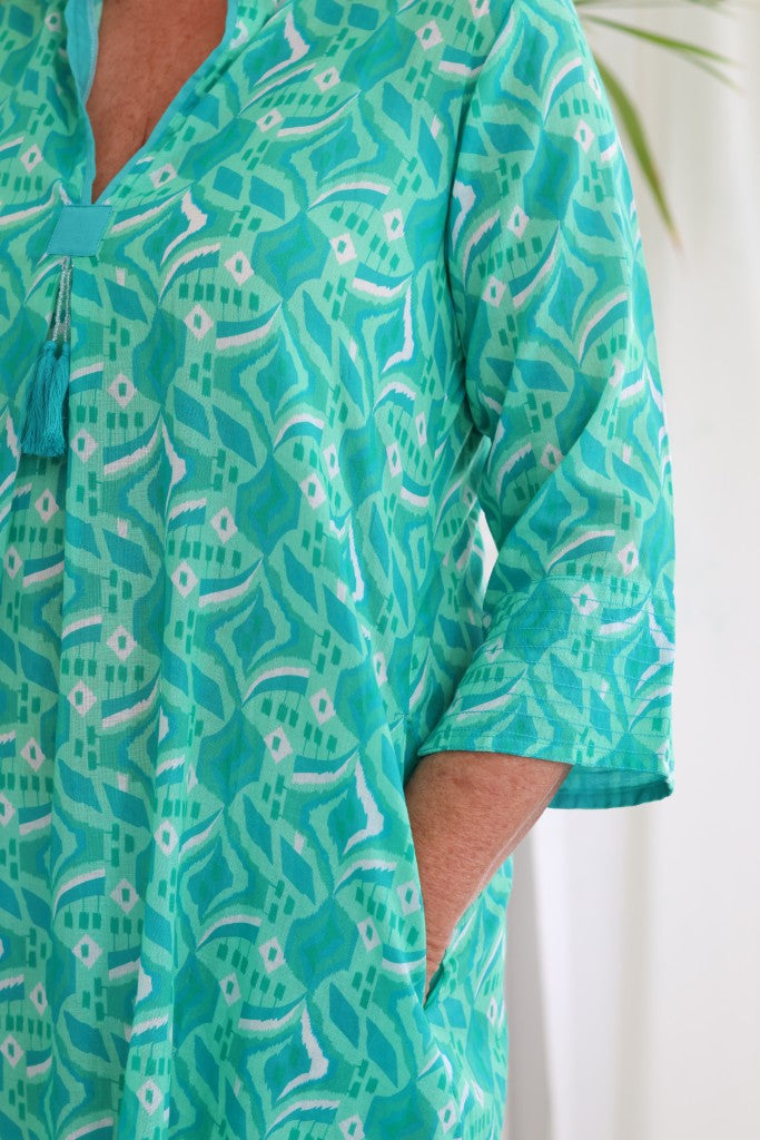 Tina Tassel Dress in Greens