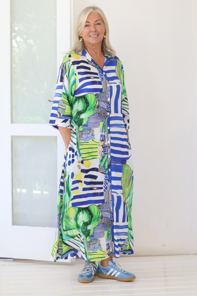 Long Shirt Dress in Royal Green
