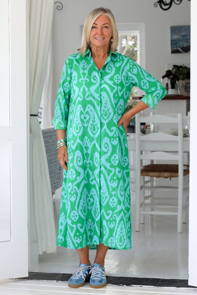 Danica Shirt Dress in Green / Turquoise