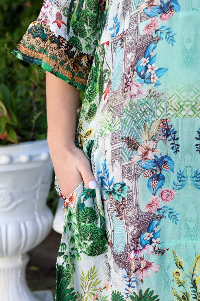 Ava Dress in Green / Red