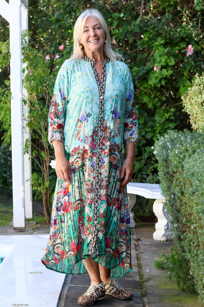 Arlene Raglan Maxi Dress in Blue Scallop