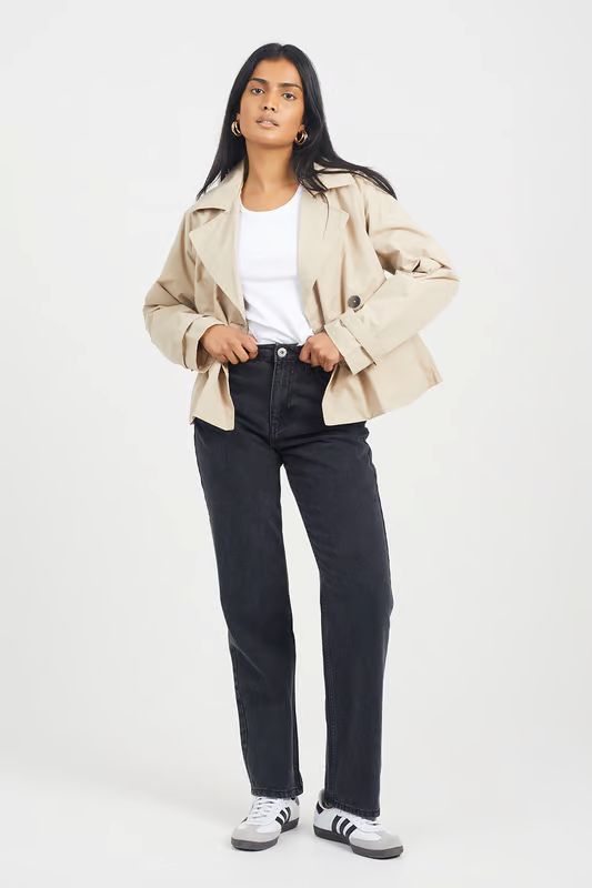 Brandy Short Trench Coat in Stone