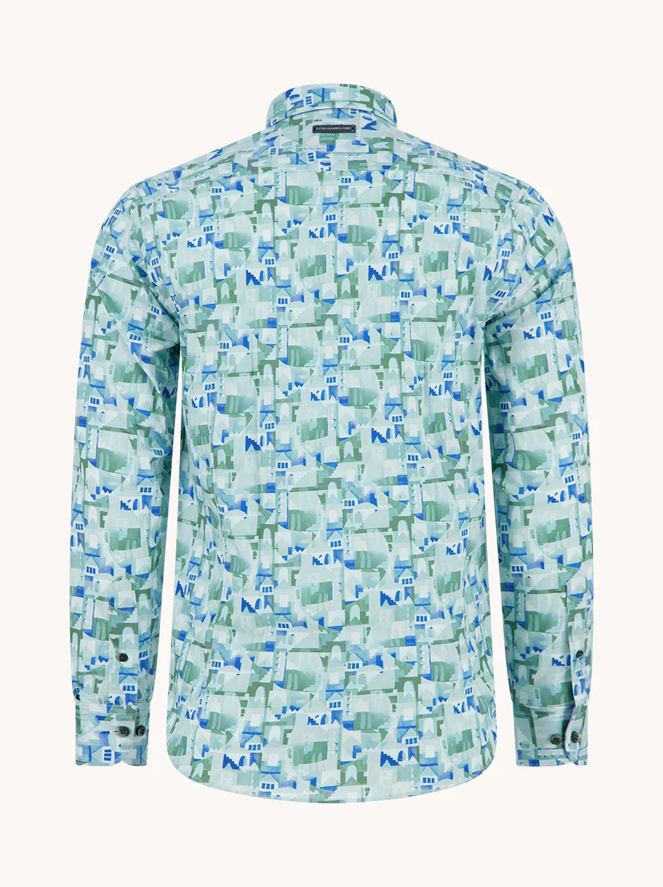 Abstract City Stretch LS Cotton Shirt in Olive Green