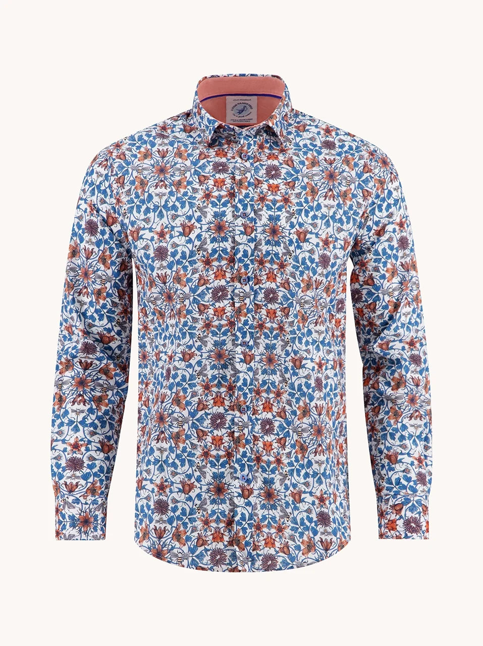 Art Nouveau Stretch LS Cotton Shirt in Cobalt
