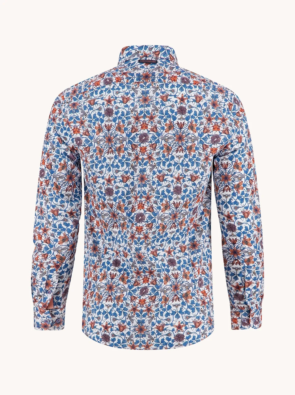 Art Nouveau Stretch LS Cotton Shirt in Cobalt