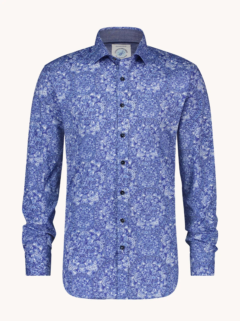 Delfts Blue Stretch LS Cotton Shirt in Light Blue