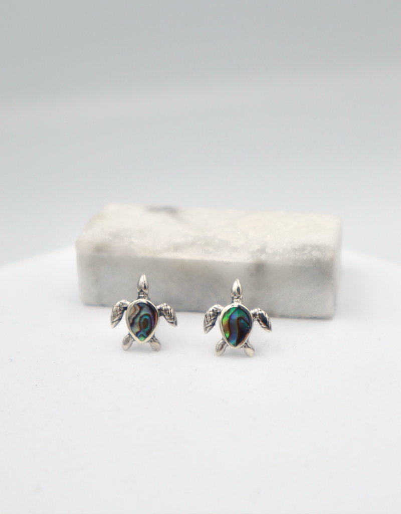 Sterling Silver Abalone Turtle Stud Earrings