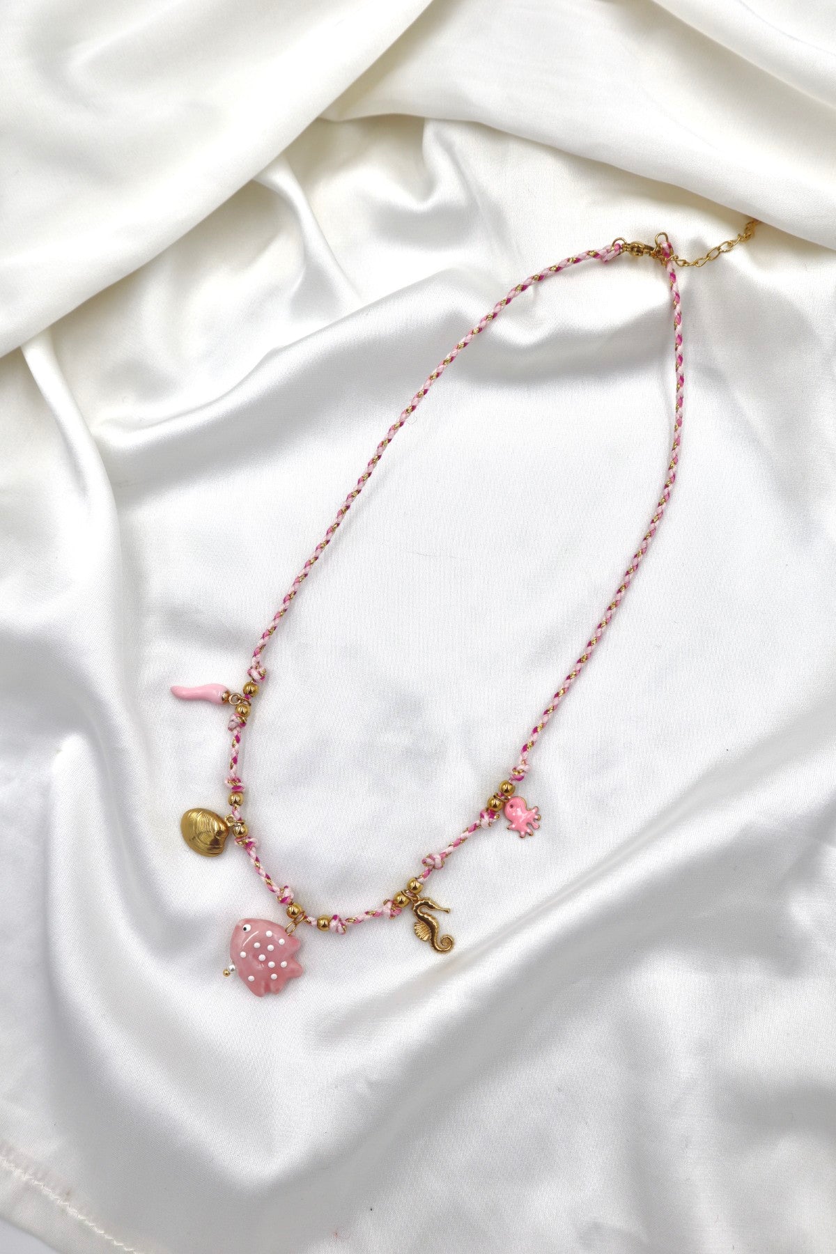 Algarve Rope Charm Necklace in Pink