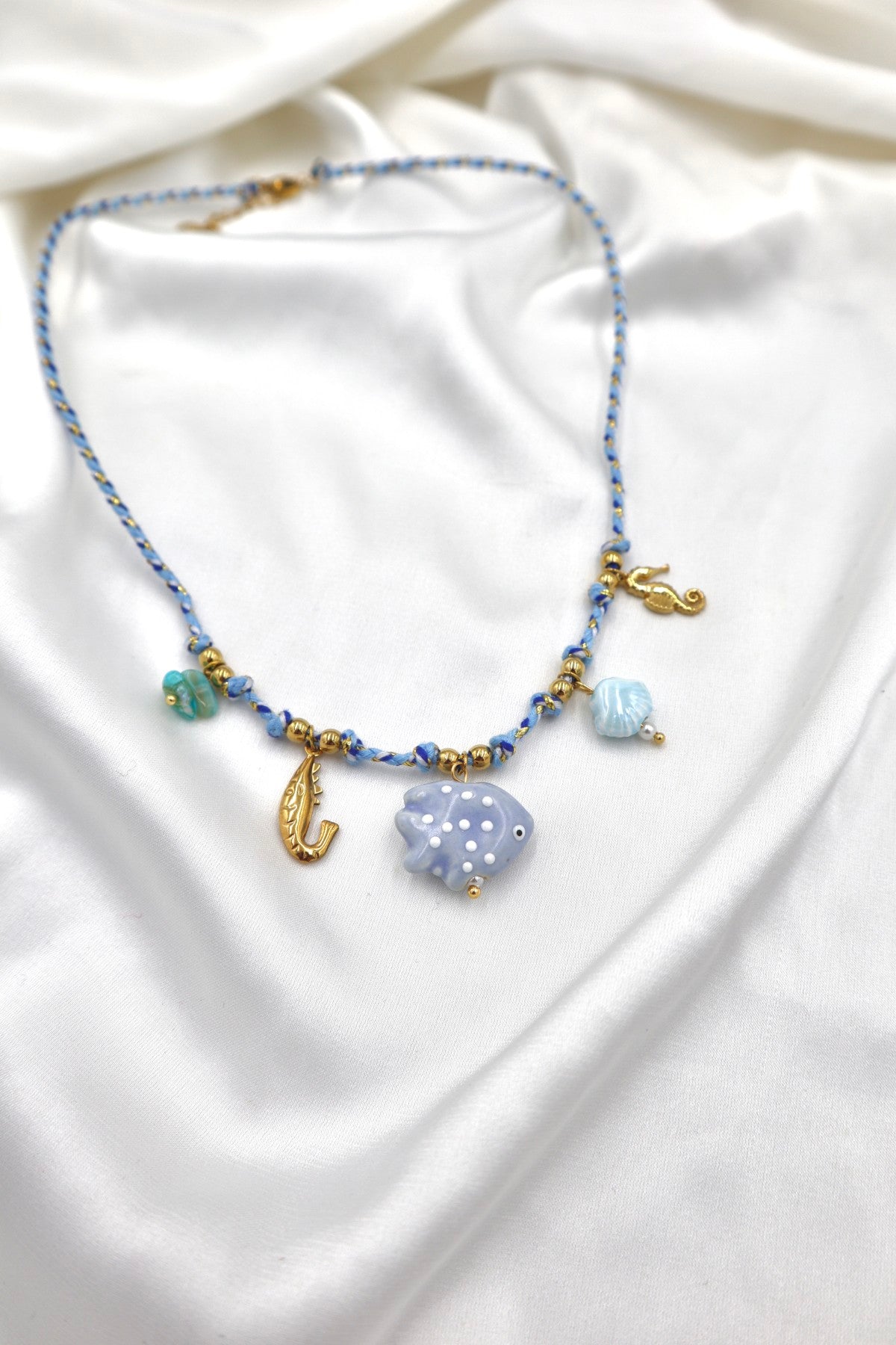Algarve Rope Charm Necklace in Blue
