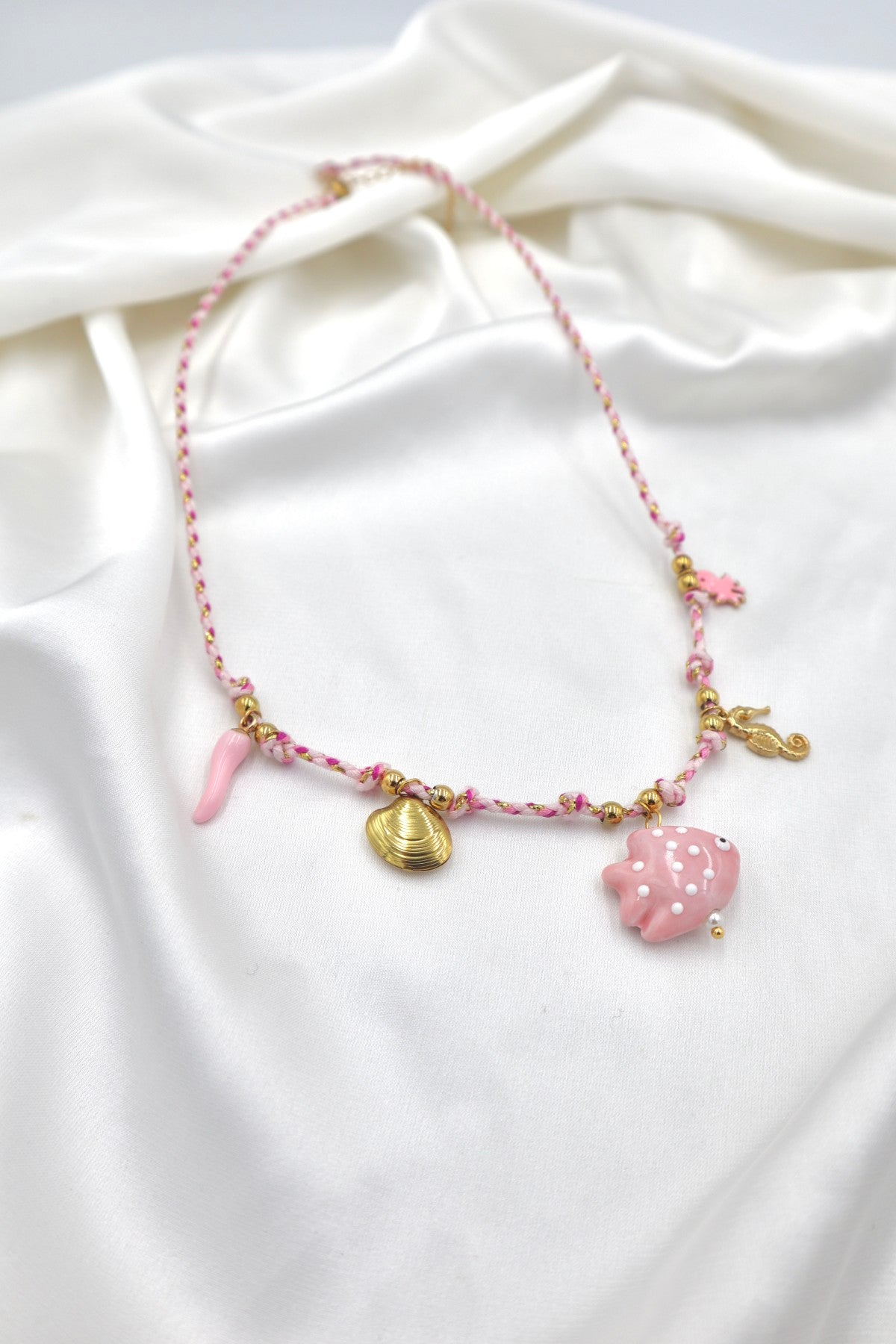 Algarve Rope Charm Necklace in Pink