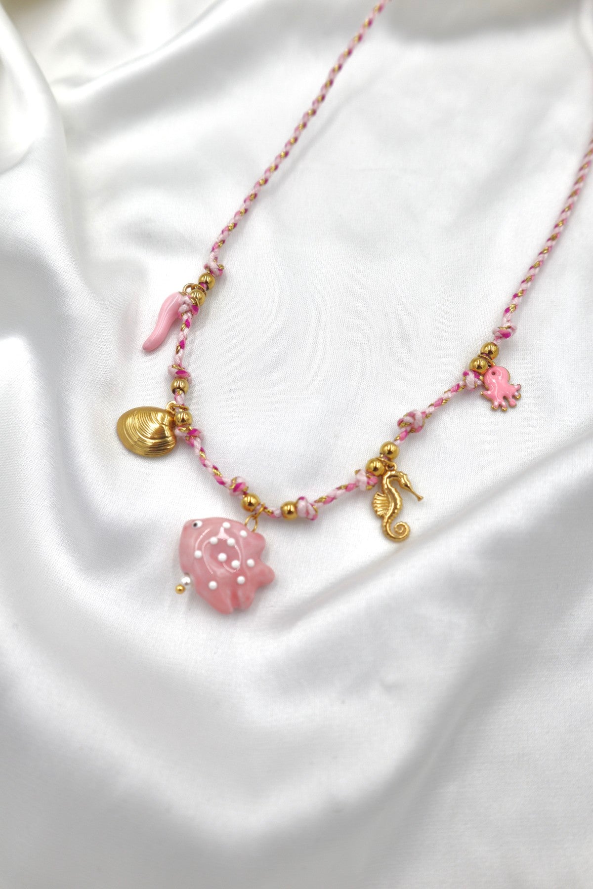 Algarve Rope Charm Necklace in Pink