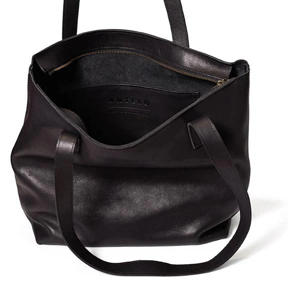 Emmy Unlined Leather Tote with Zip in Black