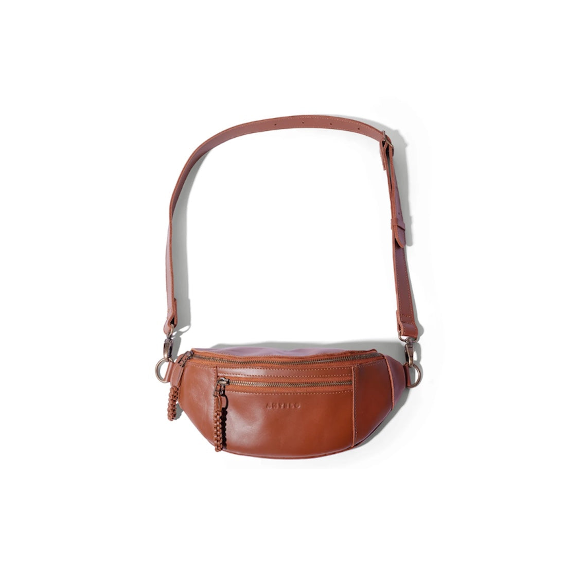 River Adjustable Leather Moonbag Crossbody in Cider Tan
