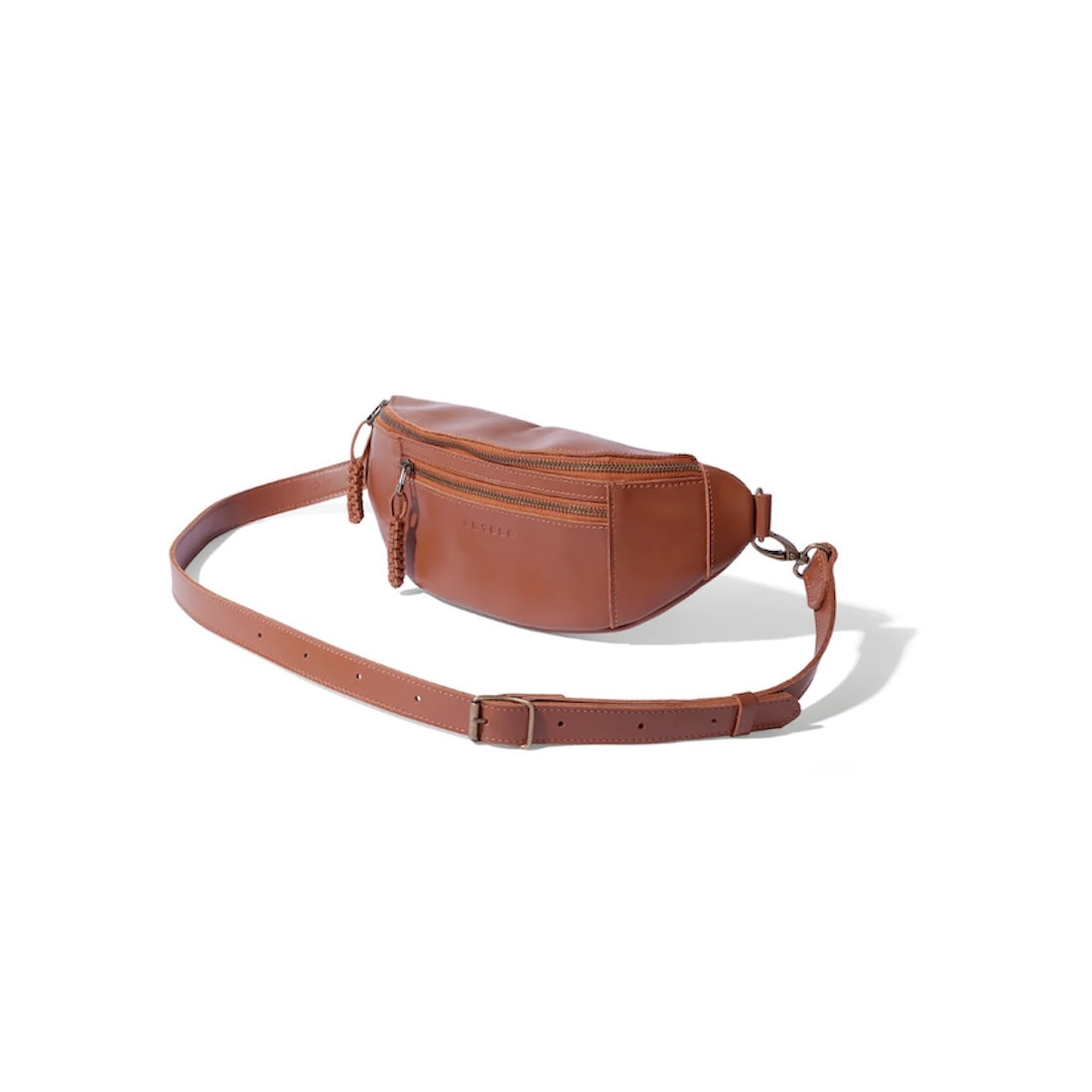 River Adjustable Leather Moonbag Crossbody in Cider Tan