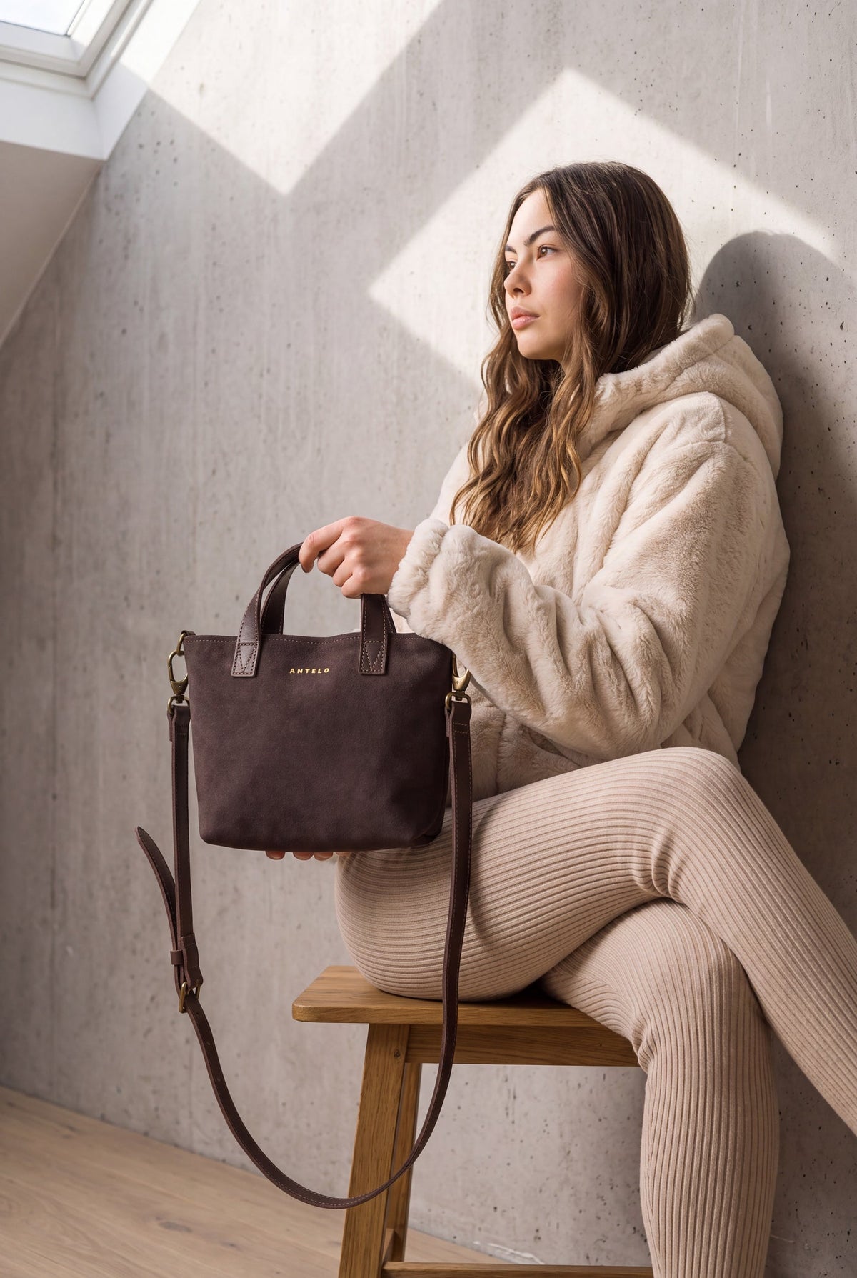 Zazi Petite Leather Crossbody in Chocolate Ganache